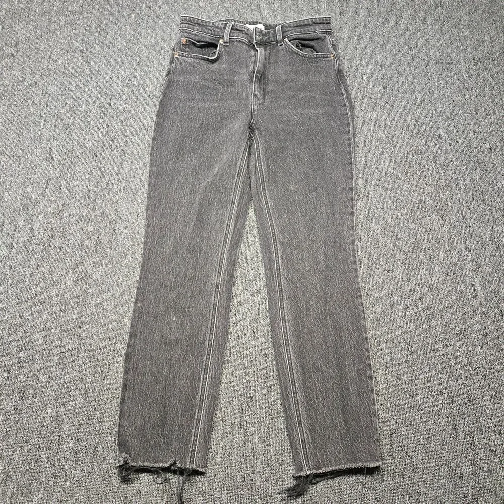 H&M Women’s Jeans 8 Black High Waist Straight Leg Frayed Hem Ankle Denim